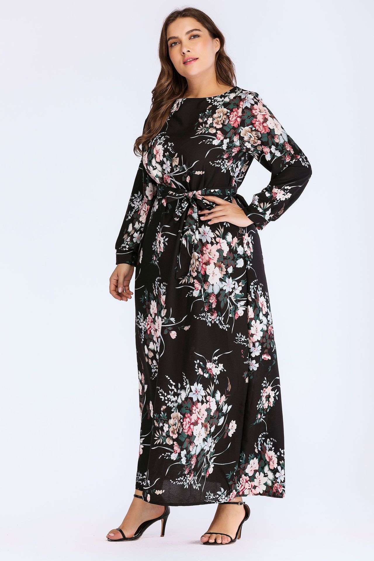 2021 High quality Plus Size Embroidered Dress New Arrivals Plus Size Maxi Black Dress Women Long Sleeve Large Dress