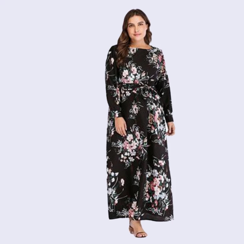 2021 High quality Plus Size Embroidered Dress New Arrivals Plus Size Maxi Black Dress Women Long Sleeve Large Dress
