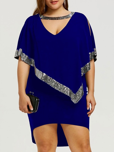 2021 High quality Sexy V-neck Sequins Dress Stitching Loose Plus Size Dress Summer New Arrivals Women party dresses