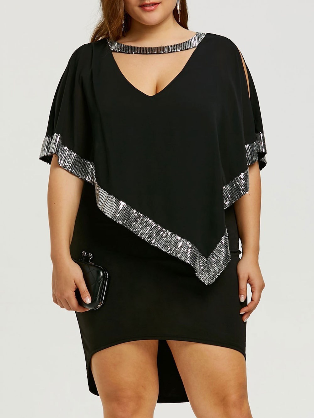 2021 High quality Sexy V-neck Sequins Dress Stitching Loose Plus Size Dress Summer New Arrivals Women party dresses