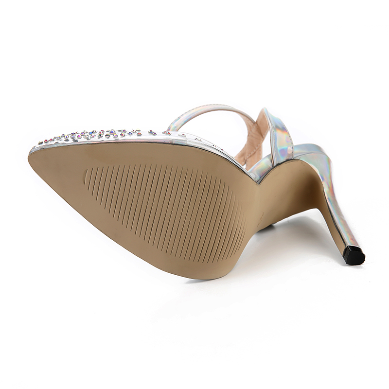 2021 High quality Fashion rhinestone PVC transparent shoes stilettos high heels sandals women party silver shoes