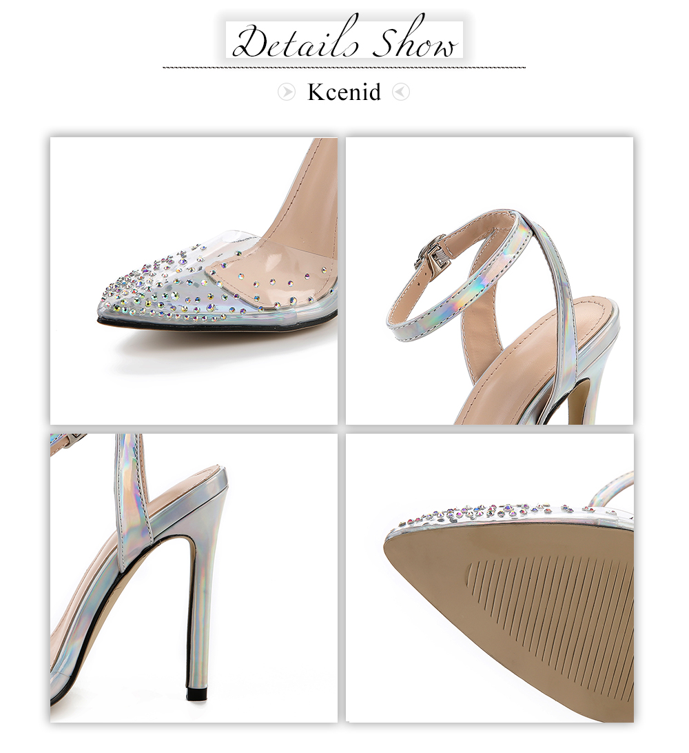 2021 High quality Fashion rhinestone PVC transparent shoes stilettos high heels sandals women party silver shoes