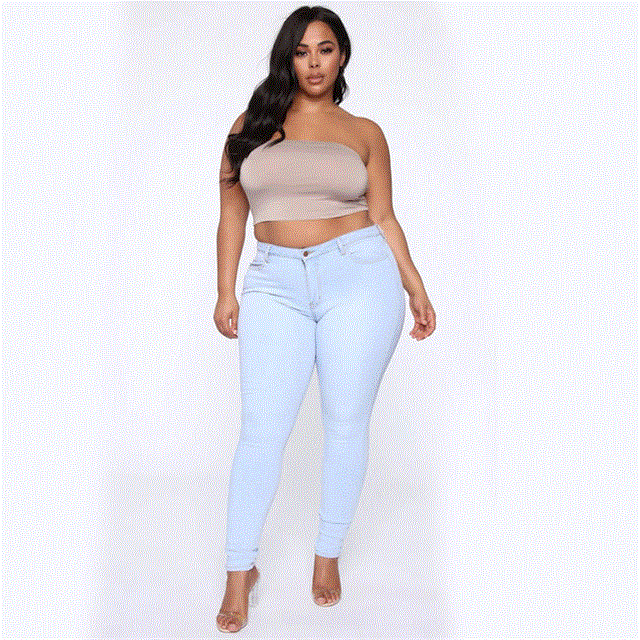 2021 High quality Hot Sale Plus size jeans women's high waist skinny denim jeans casual high stretch pencil pants drop