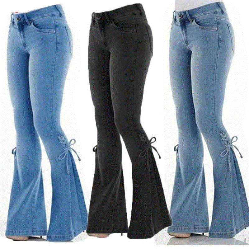 2021 High quality Women's Flare Jeans High Waist Push Up Jeans Female Wide Leg Trousers Skinny Bell Bottom Plus Size