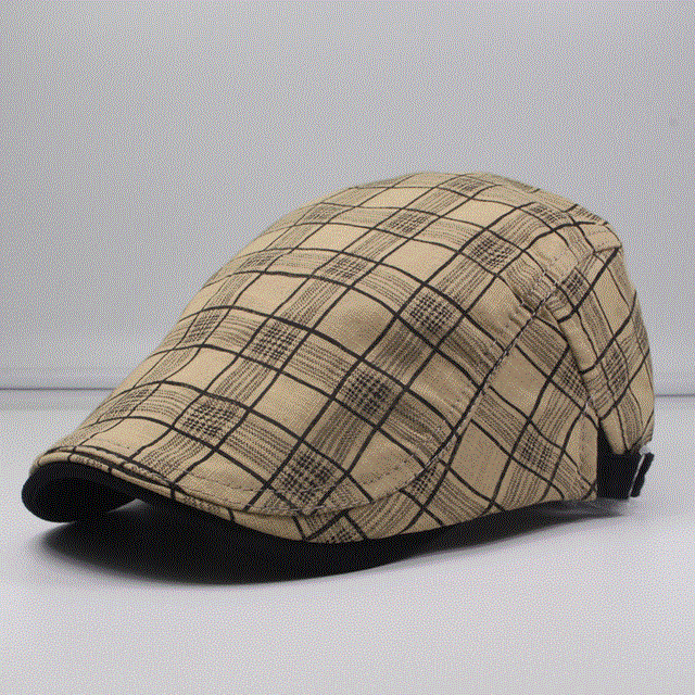 2021 High quality Men Berets Vintage Plaid Cotton Caps Casual Fashion Visor Flat Hats Summer Outdoor Beret Adjustable