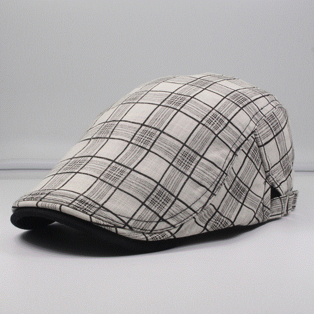 2021 High quality Men Berets Vintage Plaid Cotton Caps Casual Fashion Visor Flat Hats Summer Outdoor Beret Adjustable