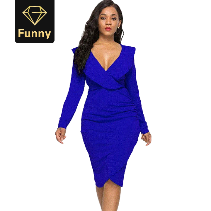 2021 High quality Sexy Ruffles Long Sleeve Summer Dress Women Plus Size Slim Bodycon Party Dress