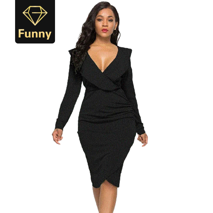 2021 High quality Sexy Ruffles Long Sleeve Summer Dress Women Plus Size Slim Bodycon Party Dress