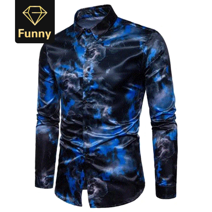 2021 High quality Shirts Men Ink Painting Turn Down Collar Long Sleeve Shirts Slimed Fit Mens Shirts Men's Clothing