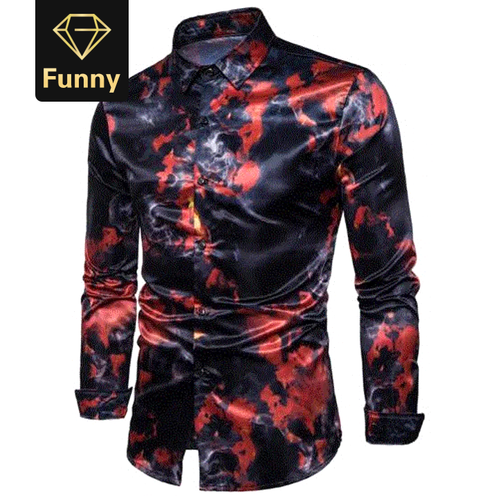2021 High quality Shirts Men Ink Painting Turn Down Collar Long Sleeve Shirts Slimed Fit Mens Shirts Men's Clothing