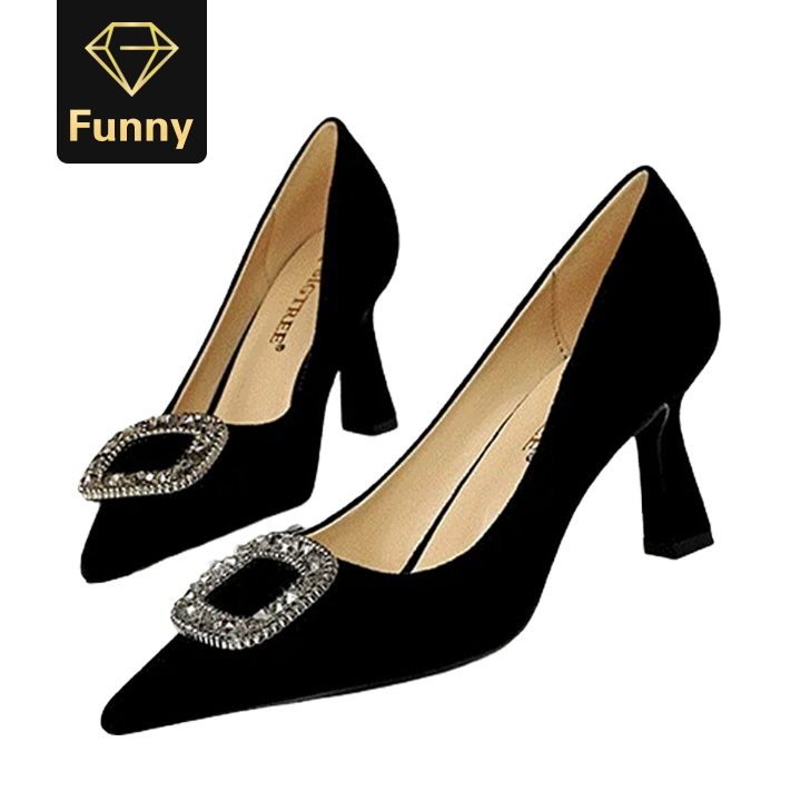 2021 High quality Lady Shoes Crystal High Heels Plus Size Women Rhinestone Wedding Low Heels Shoes