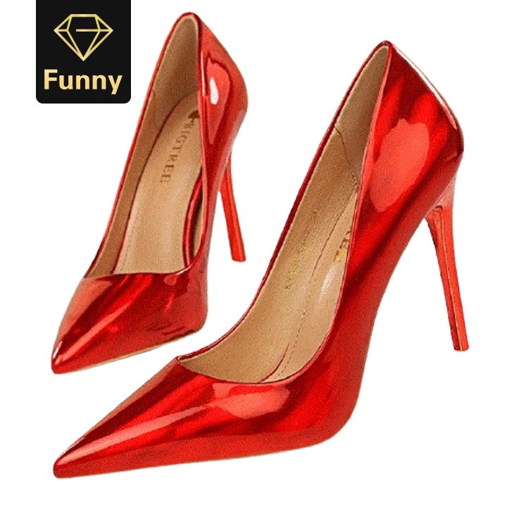 2021 High quality Heel High-heeled Shiny Patent Shallow Mouth Pointed Sexy Nightclub Heels Shoes