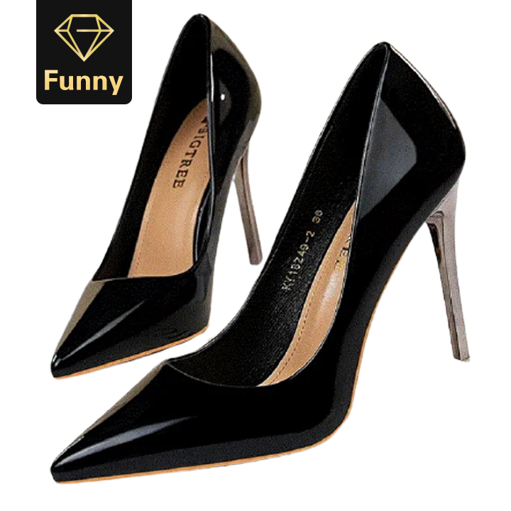 2021 High quality Heel High-heeled Shiny Patent Shallow Mouth Pointed Sexy Nightclub Heels Shoes