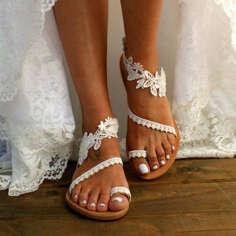 2021 High quality White Lace Sandals Women Flip Flops Flat Sandals Women Beach Shoes Plus Size Summer Fashion Woman
