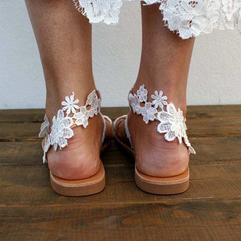 2021 High quality White Lace Sandals Women Flip Flops Flat Sandals Women Beach Shoes Plus Size Summer Fashion Woman