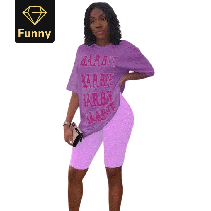 2021 High quality Casual 2 Piece Set Women Suits Outfits Oversized T Shirt and Biker Shorts Set