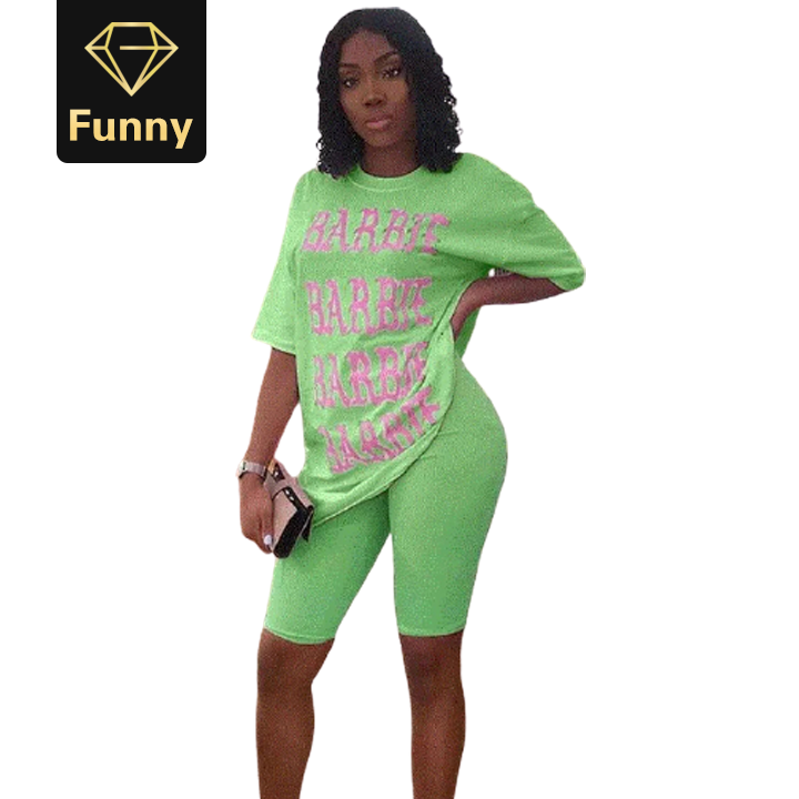 2021 High quality Casual 2 Piece Set Women Suits Outfits Oversized T Shirt and Biker Shorts Set