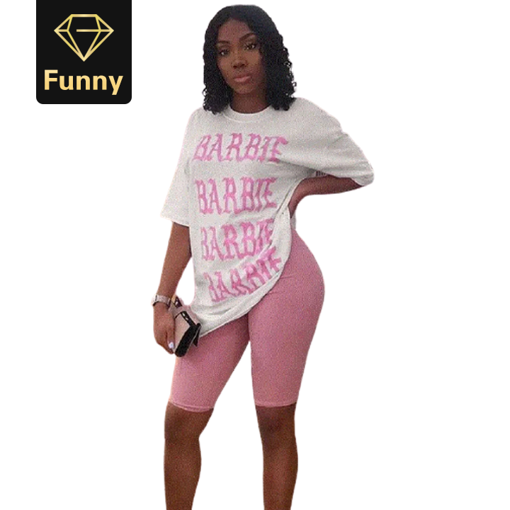 2021 High quality Casual 2 Piece Set Women Suits Outfits Oversized T Shirt and Biker Shorts Set