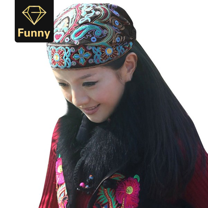 2021 High quality Women Mexican Style Ethnic Vintage Embroidery Flowers Bandanas Red Print Hat