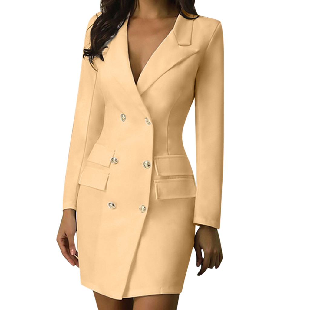 2021 High quality Fashion Office Ladies suit women blazer dress Double Breasted Button Front Long Sleeve Dress
