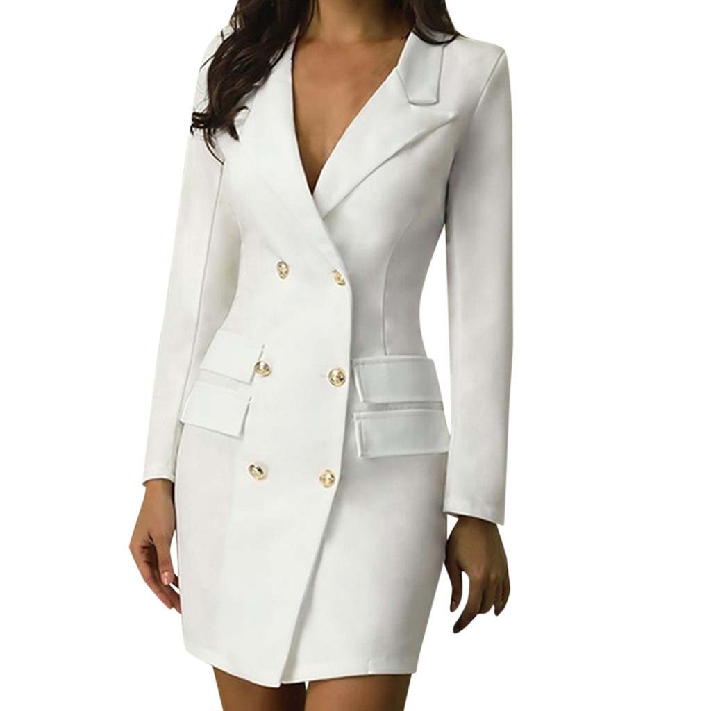 2021 High quality Fashion Office Ladies suit women blazer dress Double Breasted Button Front Long Sleeve Dress