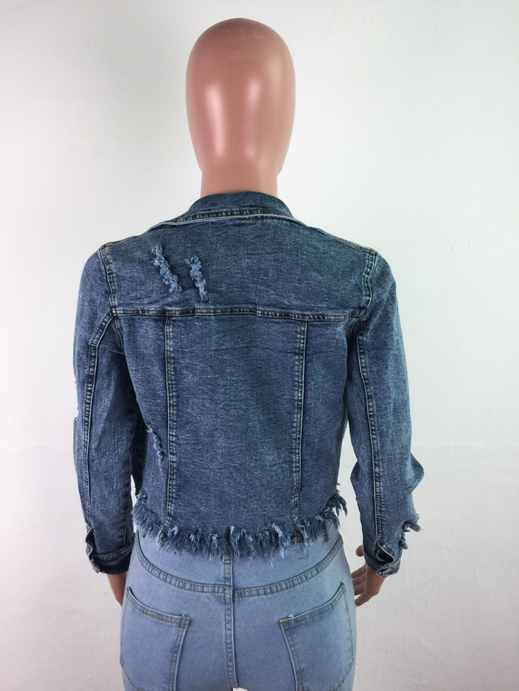 2021 High quality Ripped Jeans Outerwear Sexy Women Elegant Casual Tassel Denim Coat High Street Short Jacket