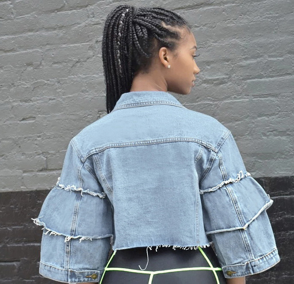 2021 High quality Jeans Short Jacket Sexy Women Short Flare Sleeve Elegant Denim Casual Coat High Street Outerwear