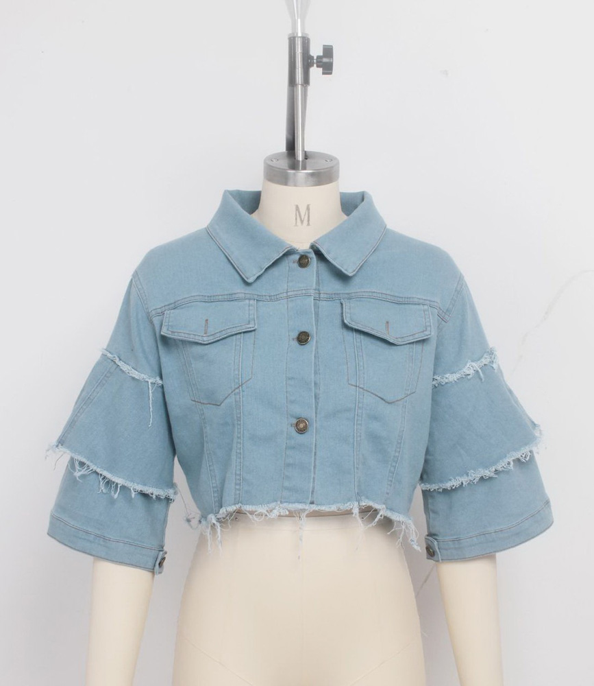 2021 High quality Jeans Short Jacket Sexy Women Short Flare Sleeve Elegant Denim Casual Coat High Street Outerwear
