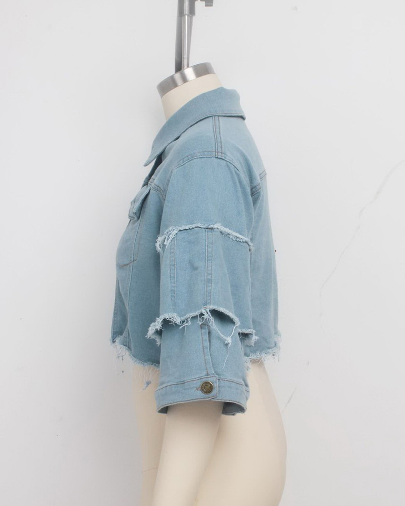 2021 High quality Jeans Short Jacket Sexy Women Short Flare Sleeve Elegant Denim Casual Coat High Street Outerwear