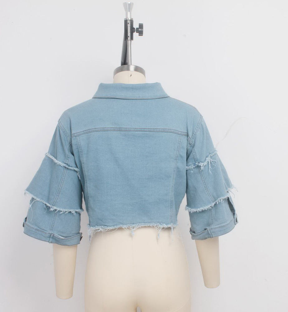 2021 High quality Jeans Short Jacket Sexy Women Short Flare Sleeve Elegant Denim Casual Coat High Street Outerwear