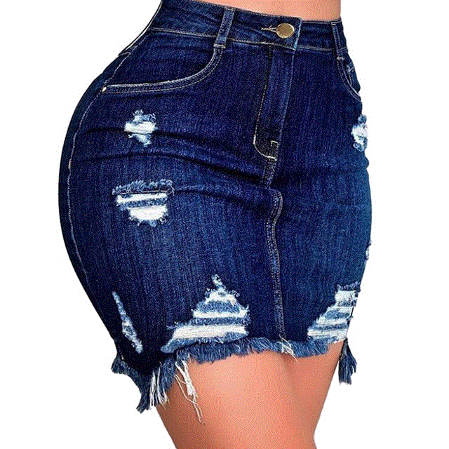 2021 High quality Jeans Skirt For Women Summer Fashion Sexy High Waist Hole Casual Pencil Denim Skirts Woman Skirts
