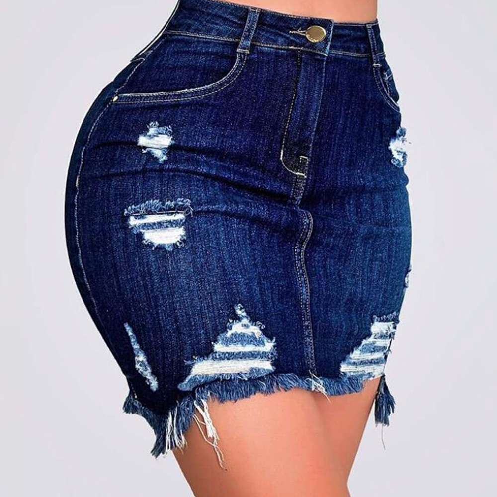 2021 High quality Jeans Skirt For Women Summer Fashion Sexy High Waist Hole Casual Pencil Denim Skirts Woman Skirts