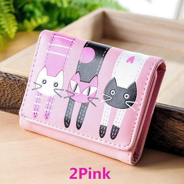 2021 High quality Fashion Zipper Short Women Wallets Cat Pattern Embroidery Small Hasp Purse Card Holder Handbags