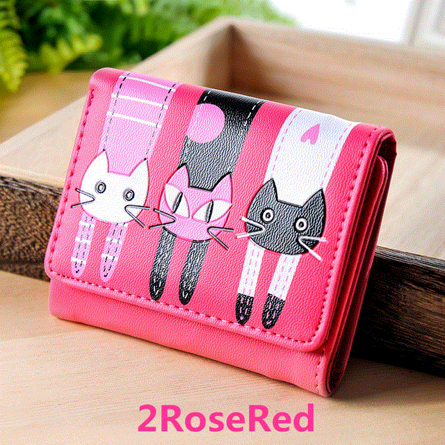 2021 High quality Fashion Zipper Short Women Wallets Cat Pattern Embroidery Small Hasp Purse Card Holder Handbags