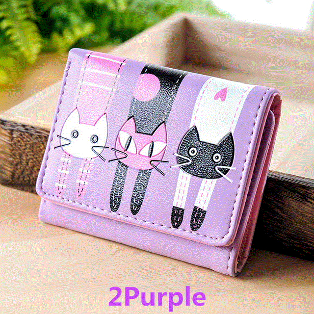 2021 High quality Fashion Zipper Short Women Wallets Cat Pattern Embroidery Small Hasp Purse Card Holder Handbags