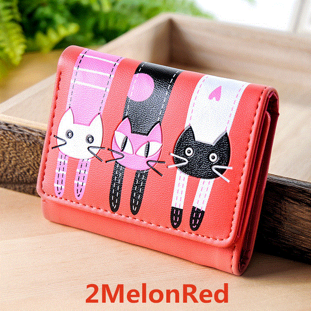 2021 High quality Fashion Zipper Short Women Wallets Cat Pattern Embroidery Small Hasp Purse Card Holder Handbags