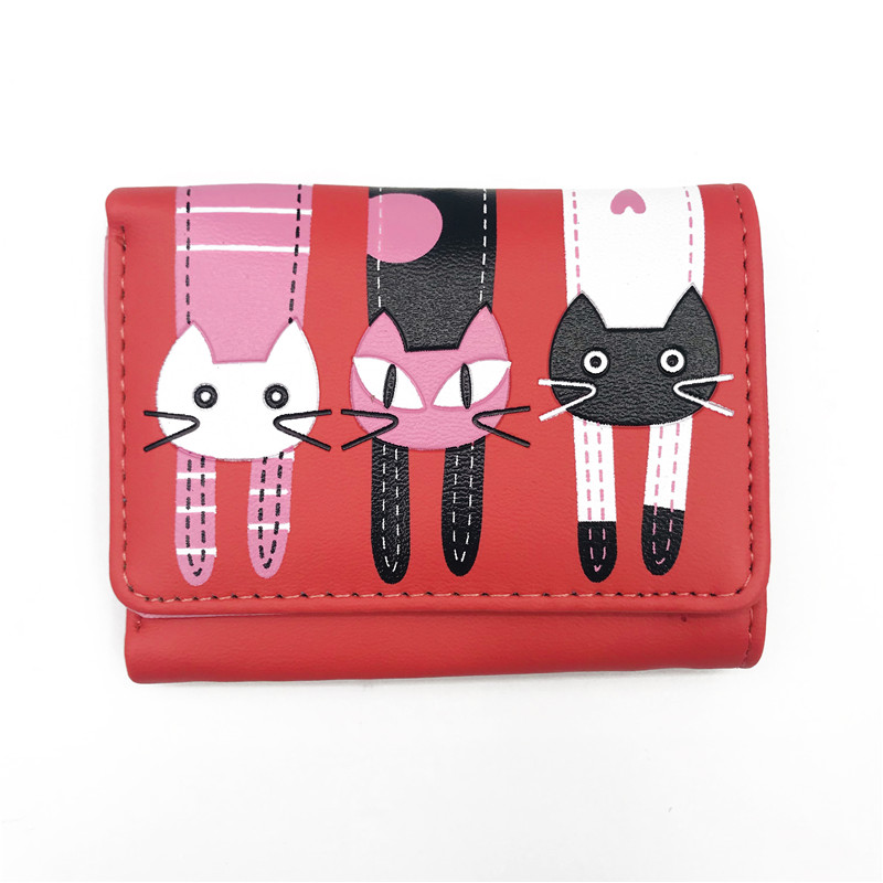 2021 High quality Fashion Zipper Short Women Wallets Cat Pattern Embroidery Small Hasp Purse Card Holder Handbags