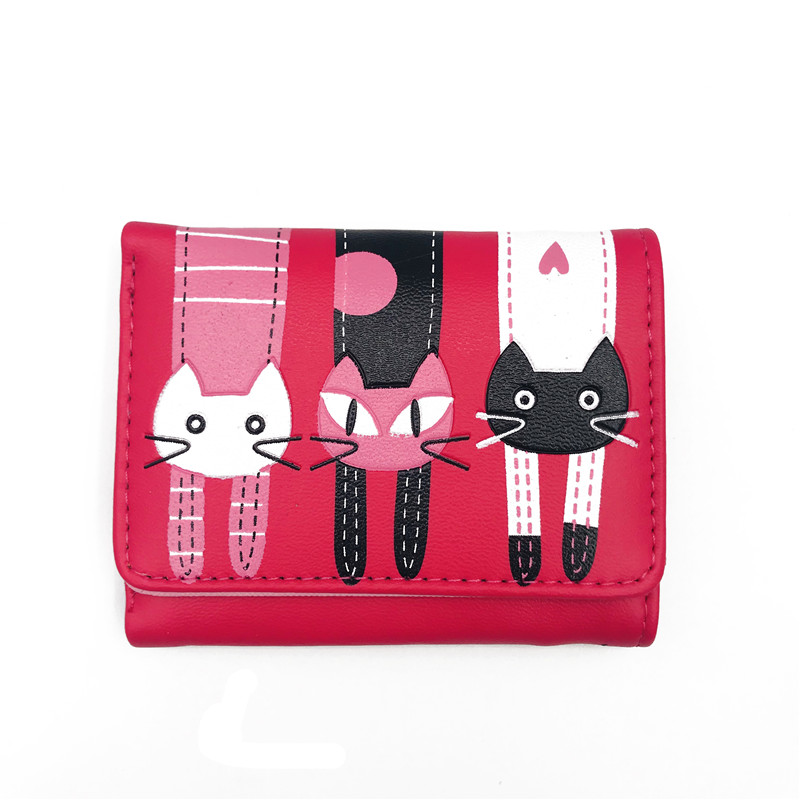 2021 High quality Fashion Zipper Short Women Wallets Cat Pattern Embroidery Small Hasp Purse Card Holder Handbags