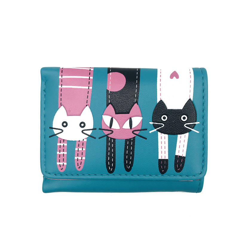 2021 High quality Fashion Zipper Short Women Wallets Cat Pattern Embroidery Small Hasp Purse Card Holder Handbags