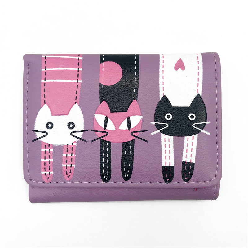 2021 High quality Fashion Zipper Short Women Wallets Cat Pattern Embroidery Small Hasp Purse Card Holder Handbags