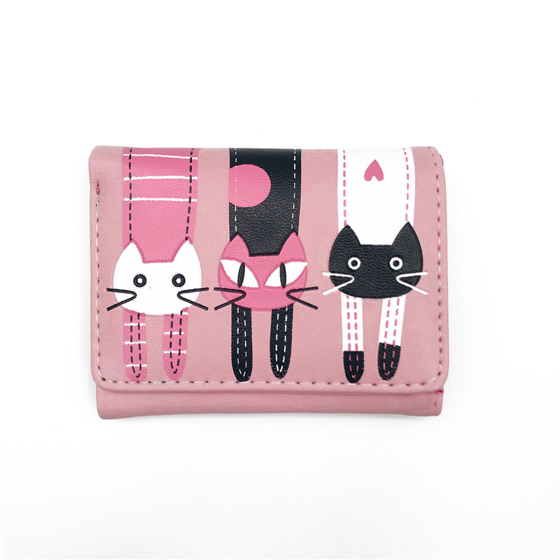 2021 High quality Fashion Zipper Short Women Wallets Cat Pattern Embroidery Small Hasp Purse Card Holder Handbags