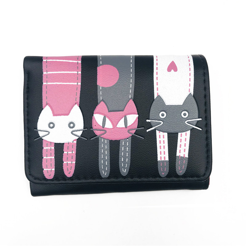 2021 High quality Fashion Zipper Short Women Wallets Cat Pattern Embroidery Small Hasp Purse Card Holder Handbags