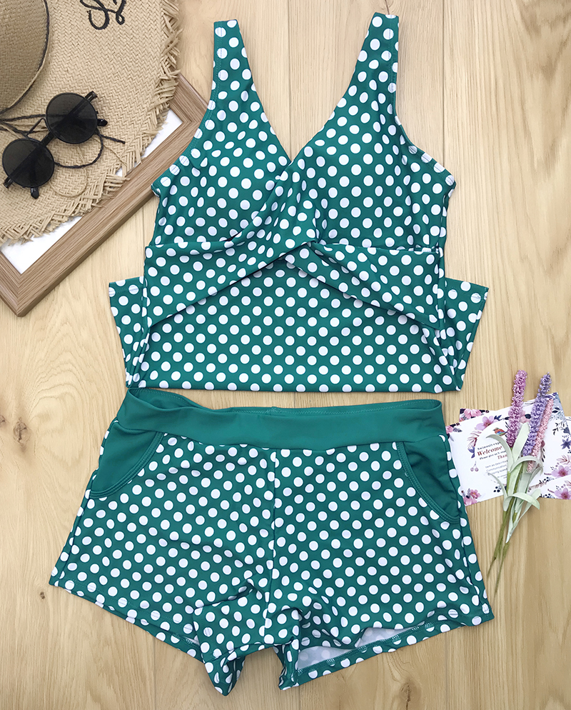 2021 High quality Women Dots Tankini Plus Size Swimwear Push up Two piece Swimsuit with Shorts High waist Bathing Suit