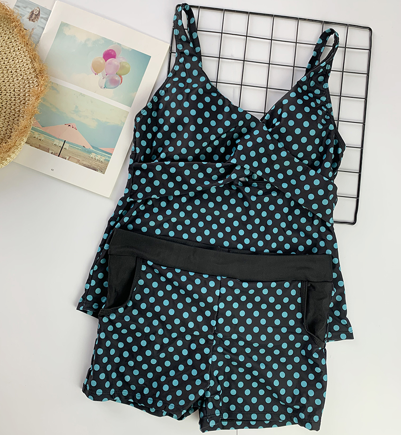 2021 High quality Women Dots Tankini Plus Size Swimwear Push up Two piece Swimsuit with Shorts High waist Bathing Suit