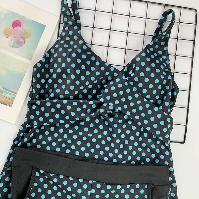 2021 High quality Women Dots Tankini Plus Size Swimwear Push up Two piece Swimsuit with Shorts High waist Bathing Suit