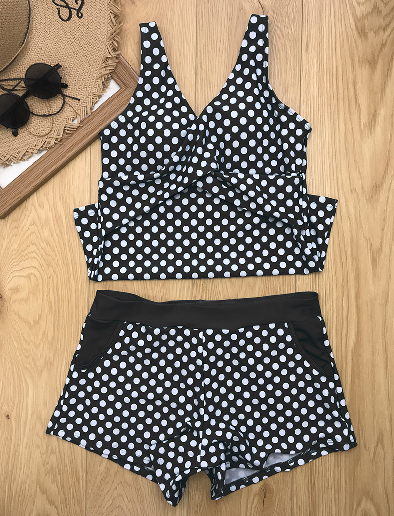 2021 High quality Women Dots Tankini Plus Size Swimwear Push up Two piece Swimsuit with Shorts High waist Bathing Suit