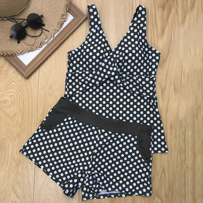 2021 High quality Women Dots Tankini Plus Size Swimwear Push up Two piece Swimsuit with Shorts High waist Bathing Suit