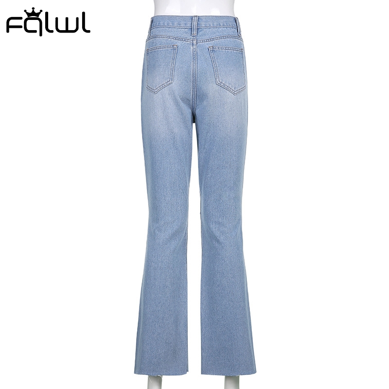 2021 High quality Ripped Flare Jeans Pants High Waist Women Trousers Skinny Wide Leg Denim Jeans Female Streetwear