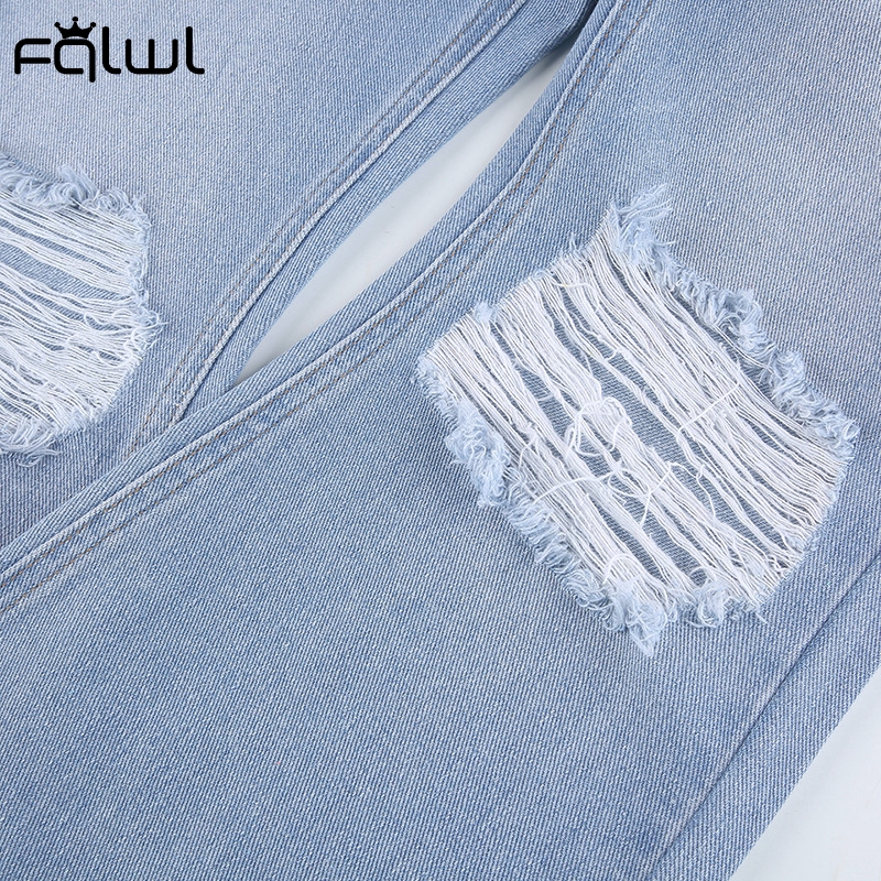 2021 High quality Ripped Flare Jeans Pants High Waist Women Trousers Skinny Wide Leg Denim Jeans Female Streetwear