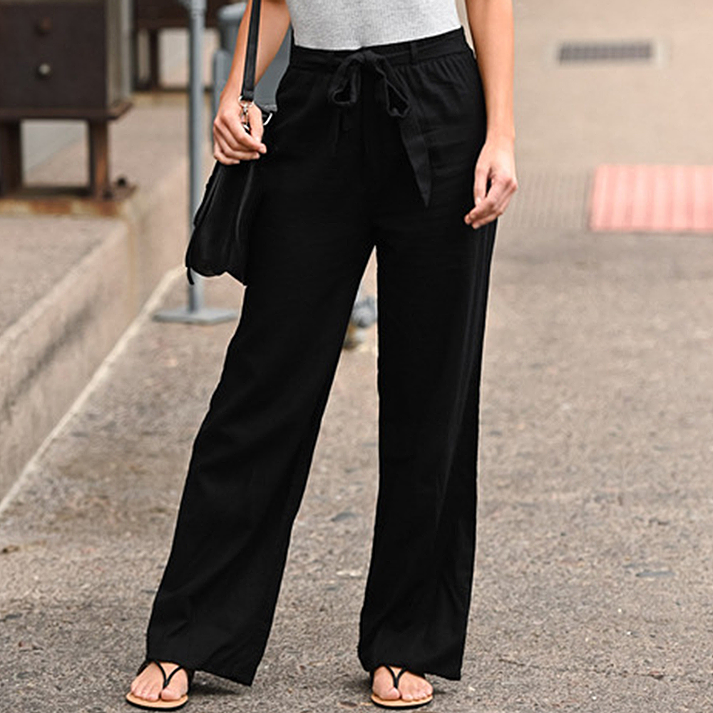 2021 High quality Pants Women Wide Leg Pants Solid Color Bow Sash High Waist Wide Leg Pants Women Long Trousers